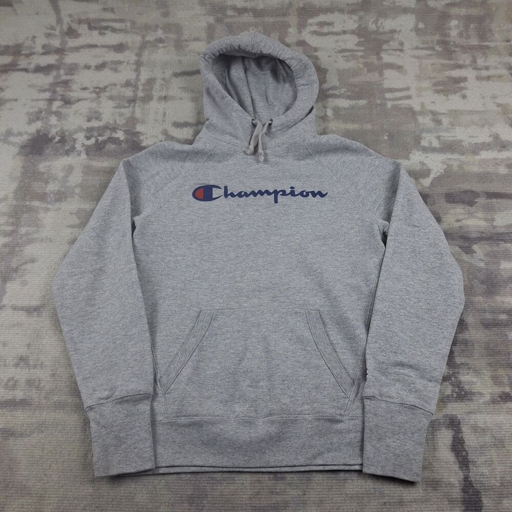 Champion Authentic Athleticwear Hoodie Mens XS Gray Navy Script Logo Pullover